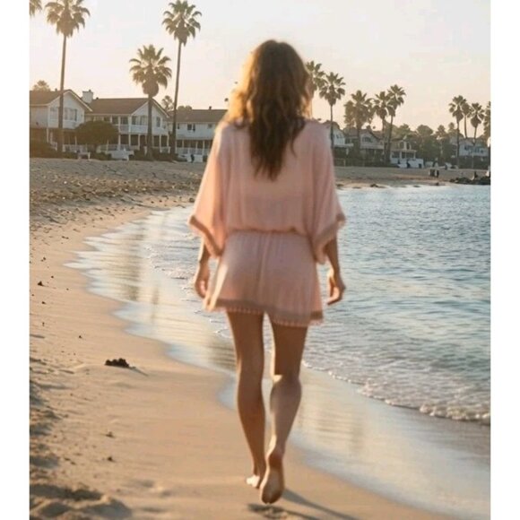 Shiraleah Chicago Women's Soft Pink Cover Up Beach Cruise Vacation Cotton OSFM - Picture 3 of 8